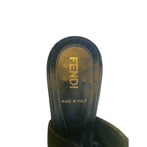FENDI Black Suede Sandals Peep Toe Pumps Heels Size 35 US 5 - Picture 5 of 9